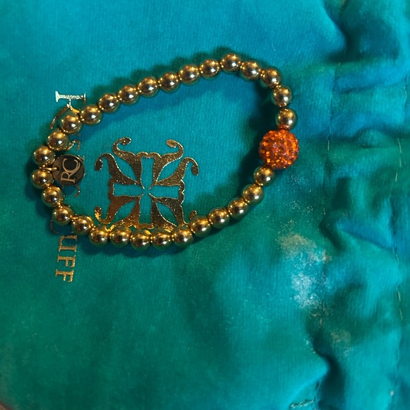 Rustic Cuff Gold and Orange Beaded Bracelet - Picture 3 of 4